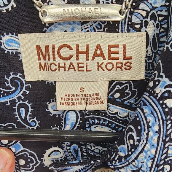 Michael Kors Navy Blue Paisley Trench Coat Women’s Size Small - Picture 4 of 9